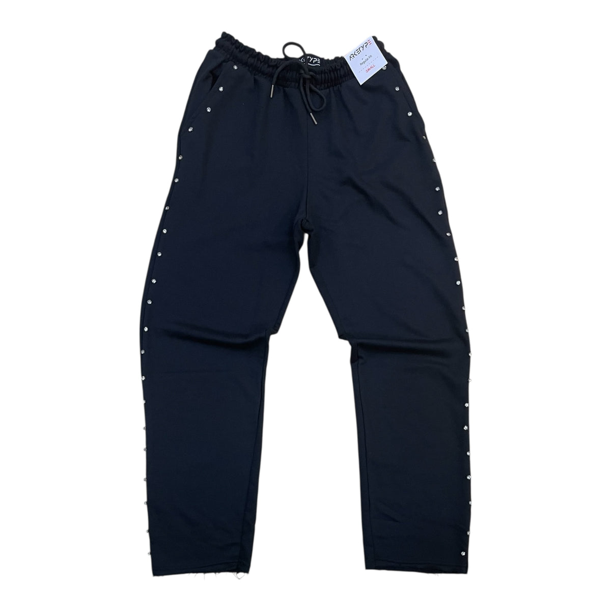 P563 - Side Rhinestone French Terry Straight-Fit Fleece Pants