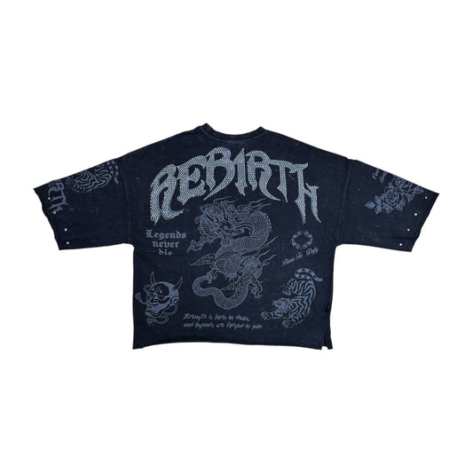 WH-SM6140 - Rebirth with Studs n Rhinestone Cropped Top Graphic T-Shirt