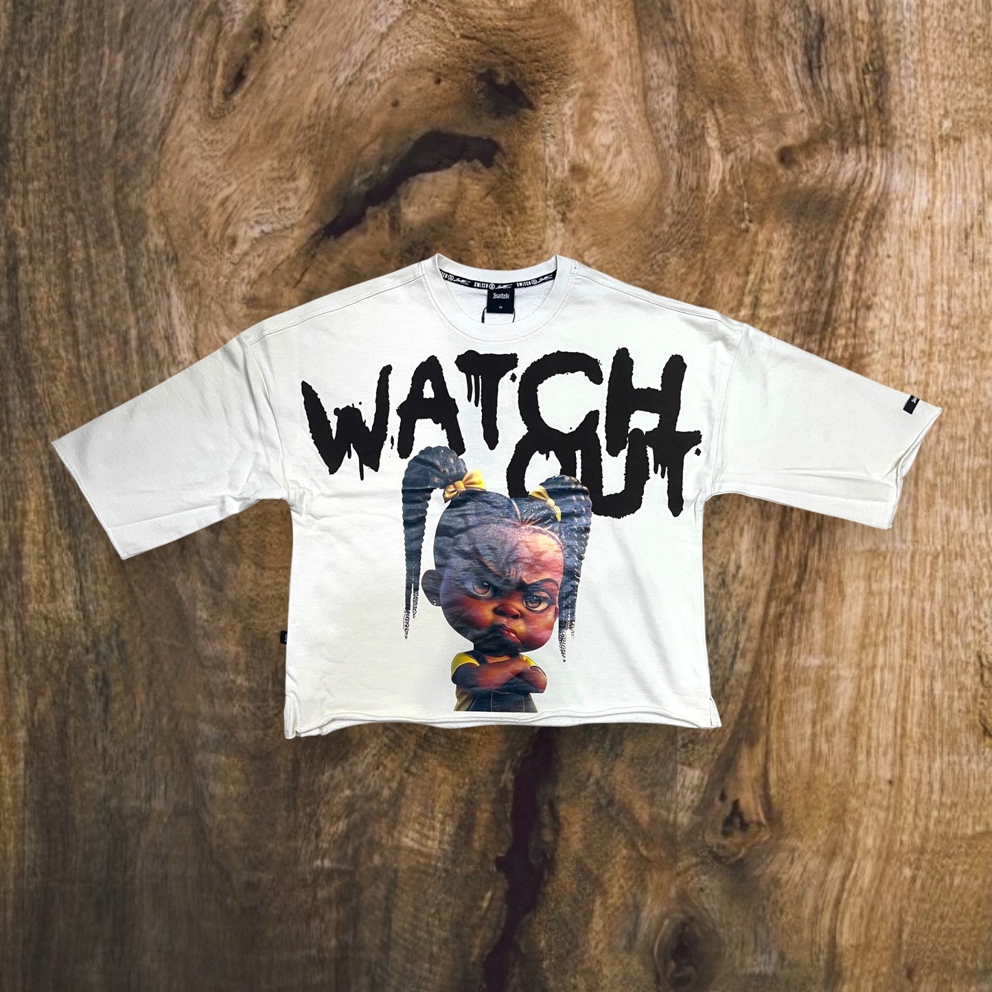 SW5115 - Watch Out Graphic Cropped Top T-Shirt
