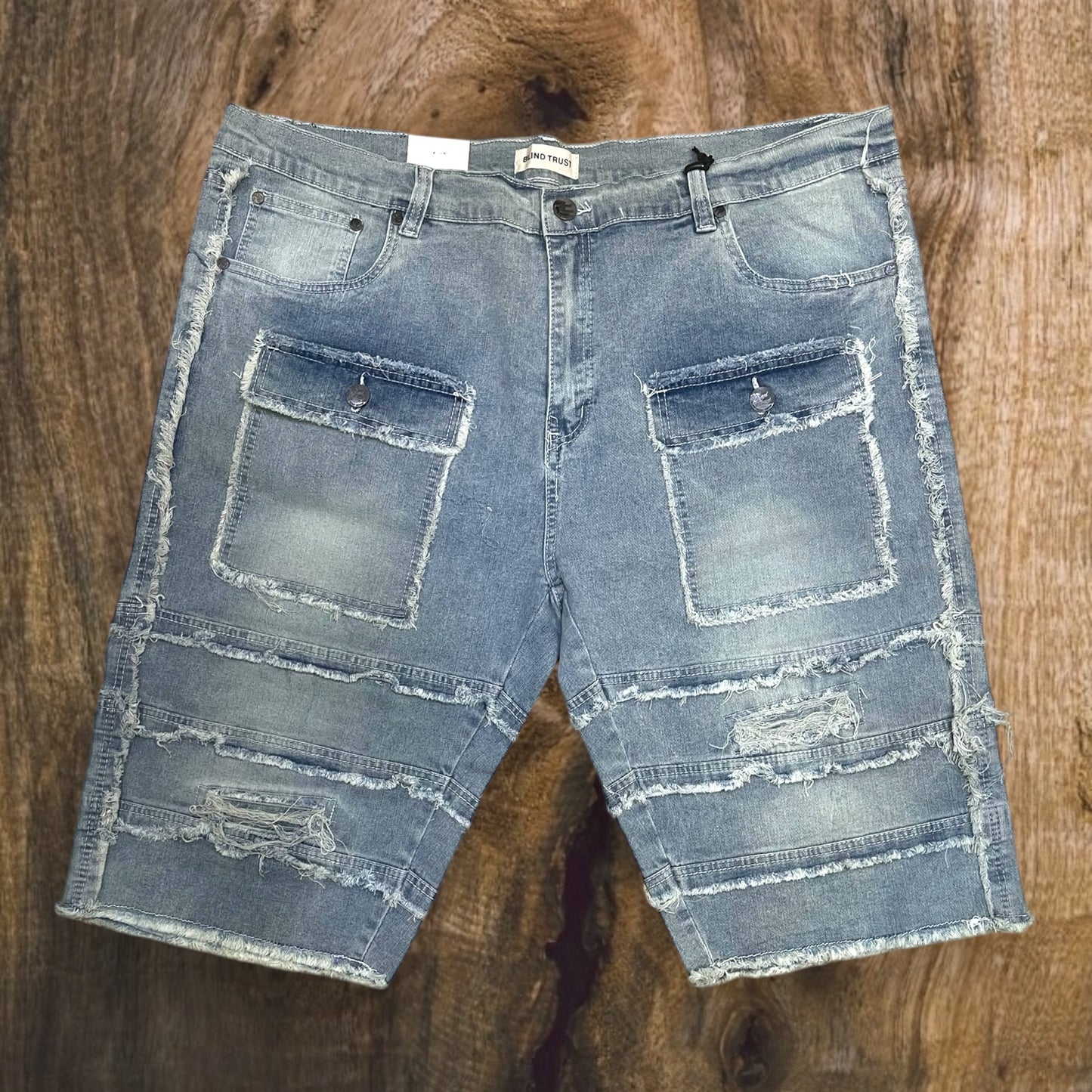 BTS25859X - Big Men's Frayed Cargo Pocket Stretch Shorts