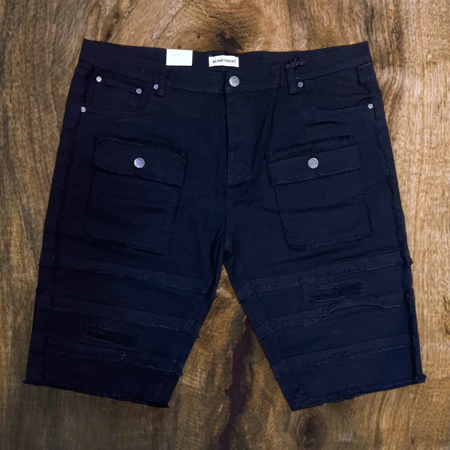 BTS25859X - Big Men's Frayed Cargo Pocket Stretch Shorts