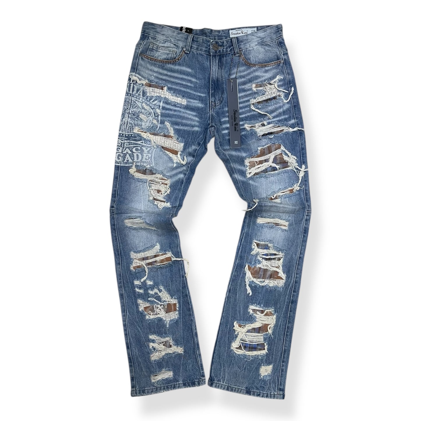 JP25644 - Legacy Brigade Grandeur Plaid Lazy Flare Stacked Denim Jeans