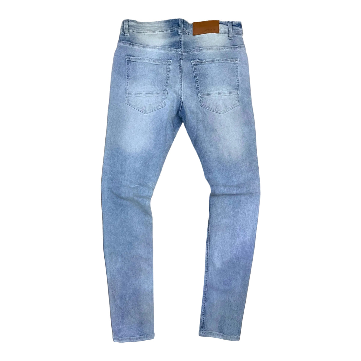 Rear view of Arketype Core slim-fit stretch jeans in light wash blue