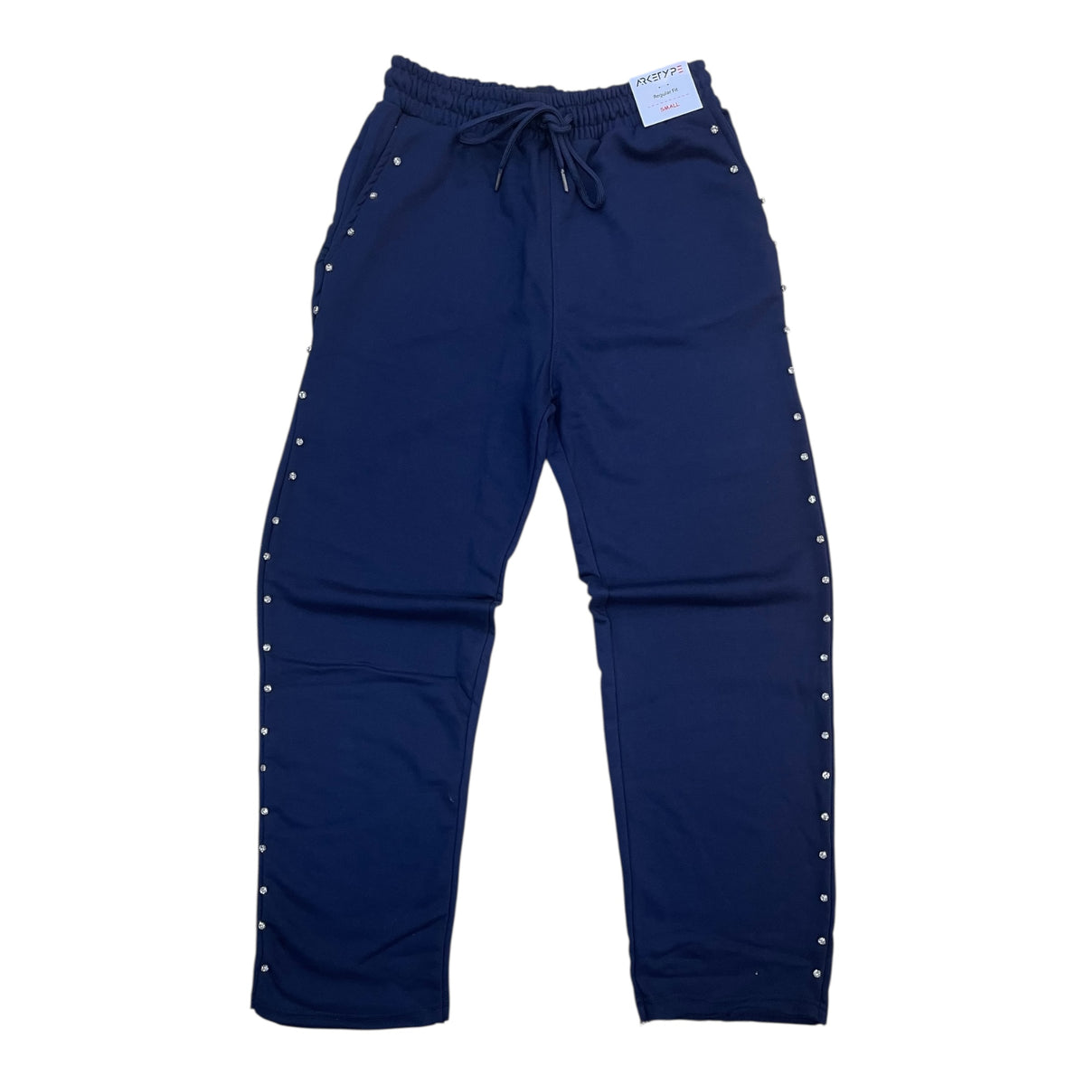 P563 - Side Rhinestone French Terry Straight-Fit Fleece Pants
