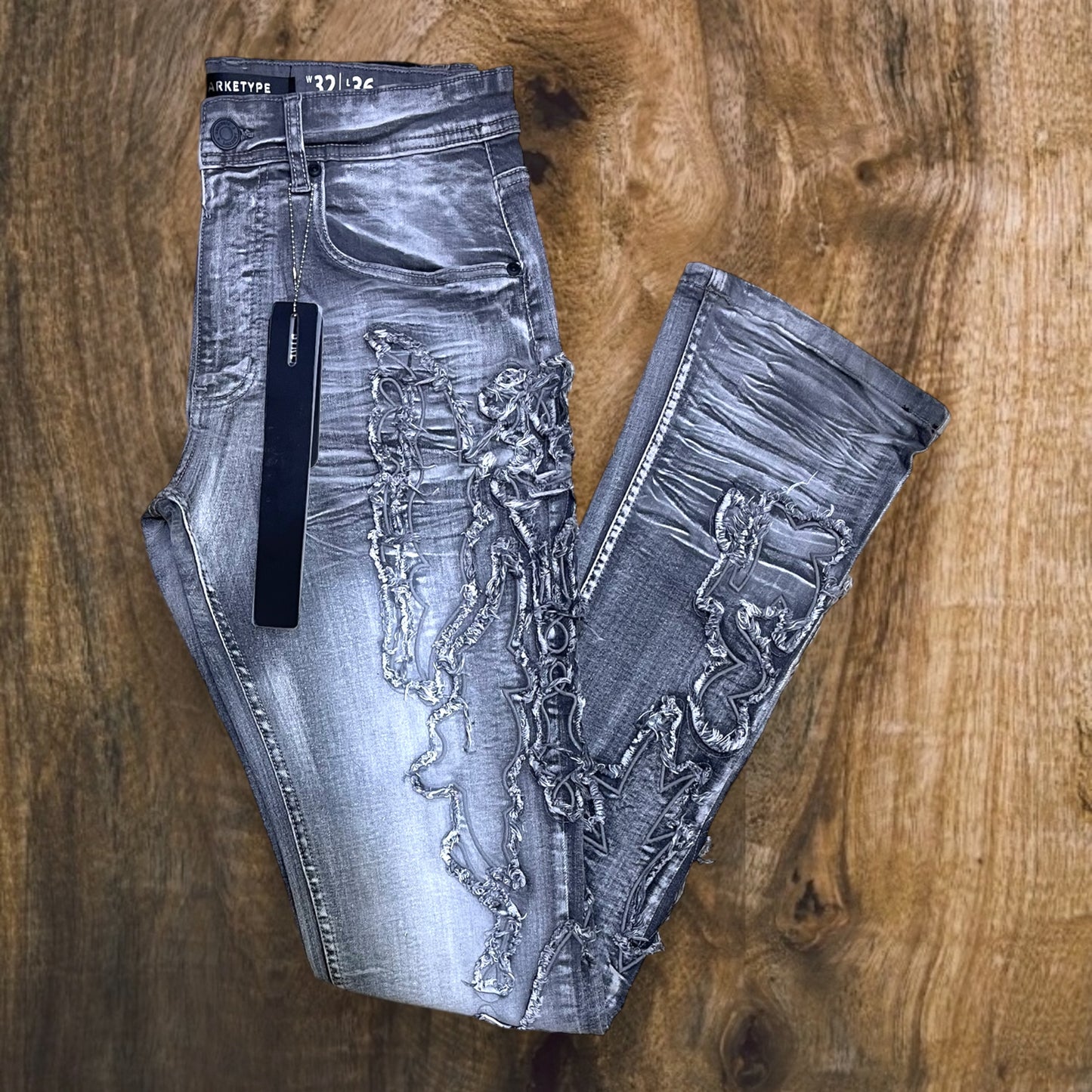 P541 - WWW Heavy Frayed Stretchable Stacked Flared Jeans