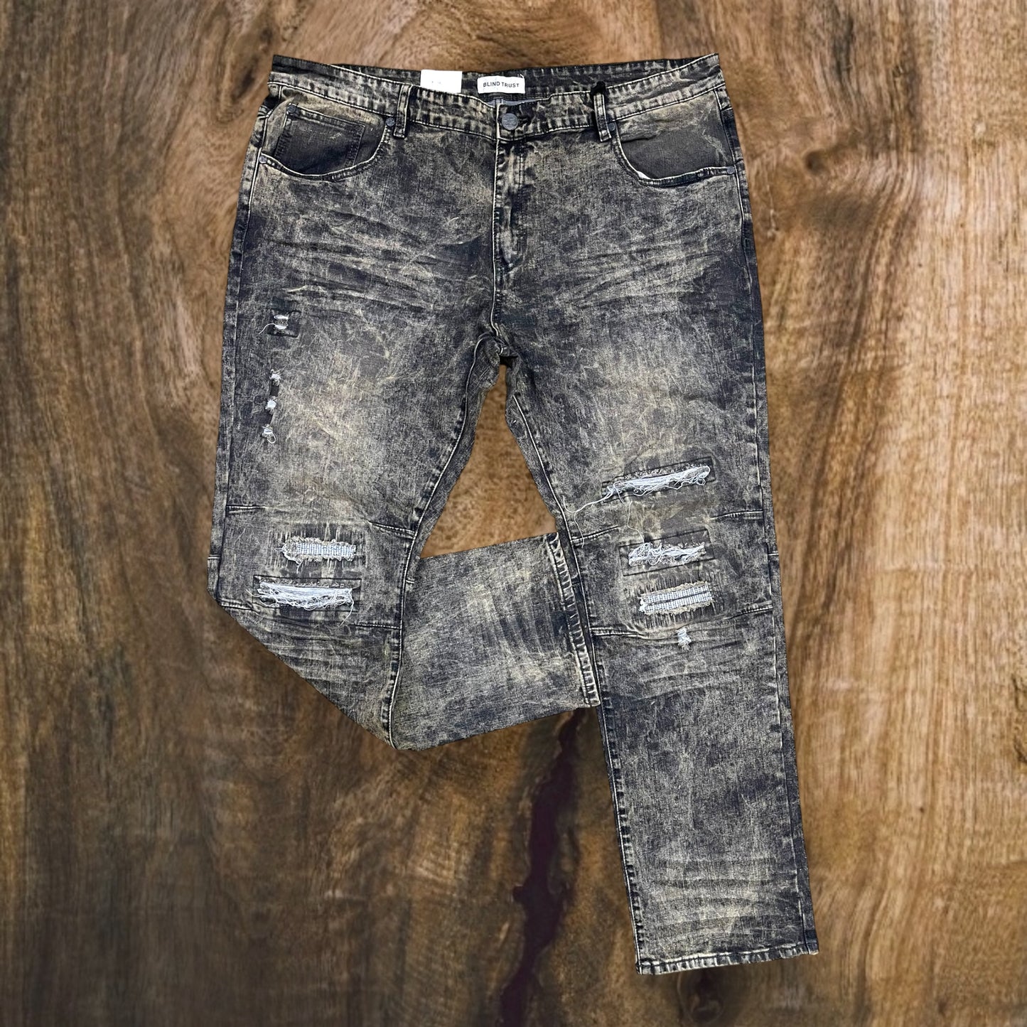BTP24950X - Big Men's Distressed Rip & Repair Slim-Fit Stretch Jeans