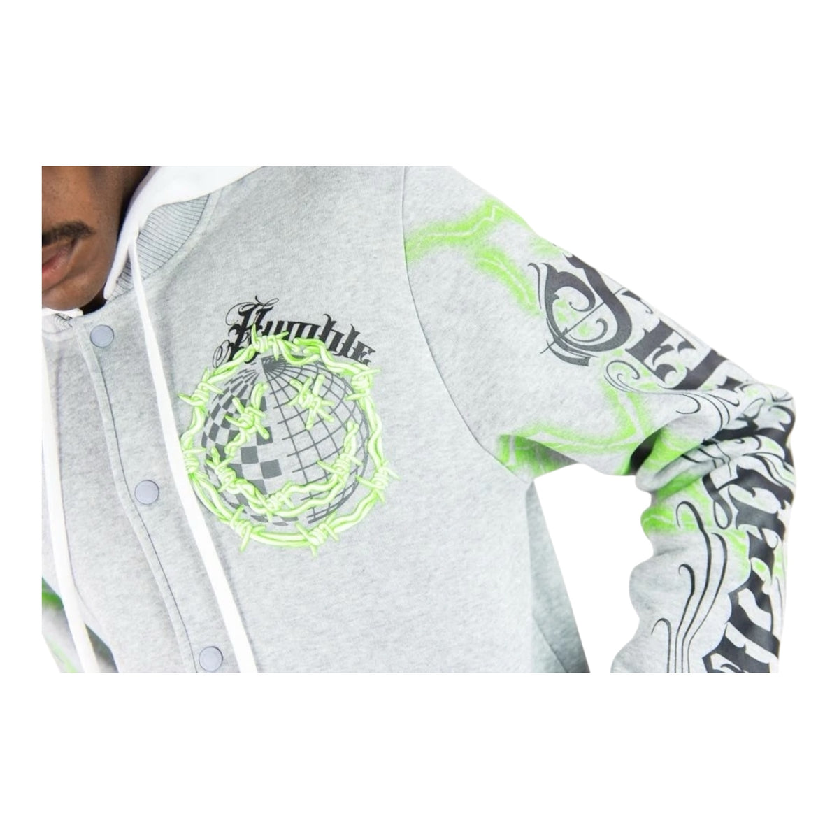 152-536 - HUMBLE Light Weight Fleece Varsity Jacket w/Hoodie (H.Grey)