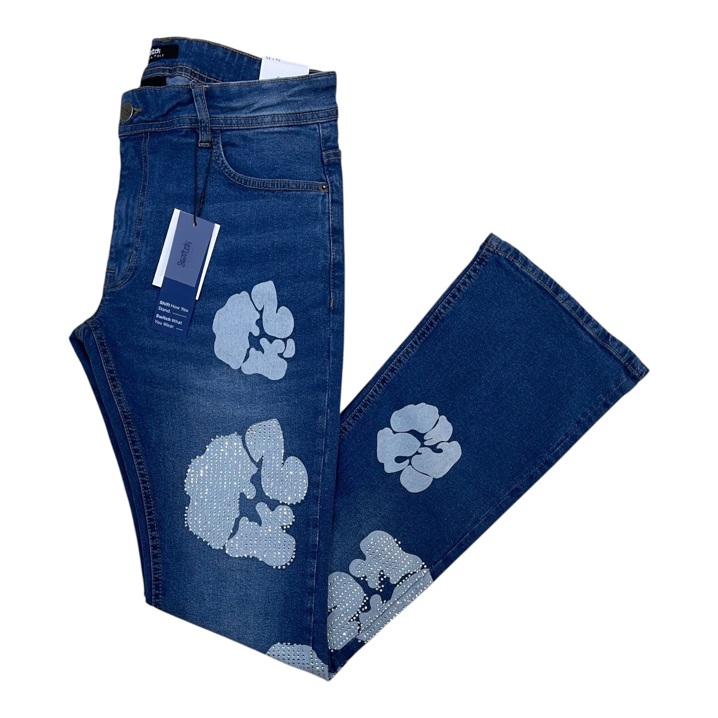 SM6613 - Popcorn Rhinestone Stretch Stacked Flared Jeans
