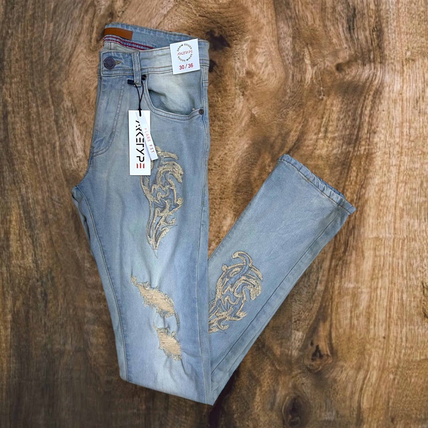 P524 - Premium Tribal Stacked Flare Jeans