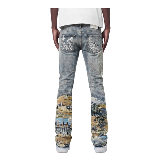 M8599D - Baroque Scenic Blue Stacked Flare Jeans
