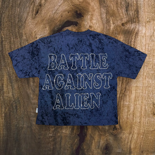 T1328 - Battle Against Alien with Rhinestones Cropped Top T-Shirt