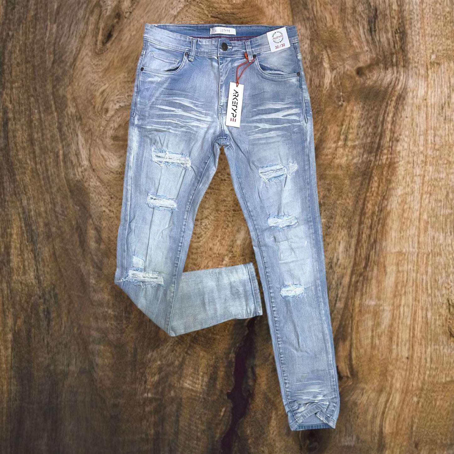 P540 - Double Whisker Rip n Repair Slim-Fit Stretch Jeans