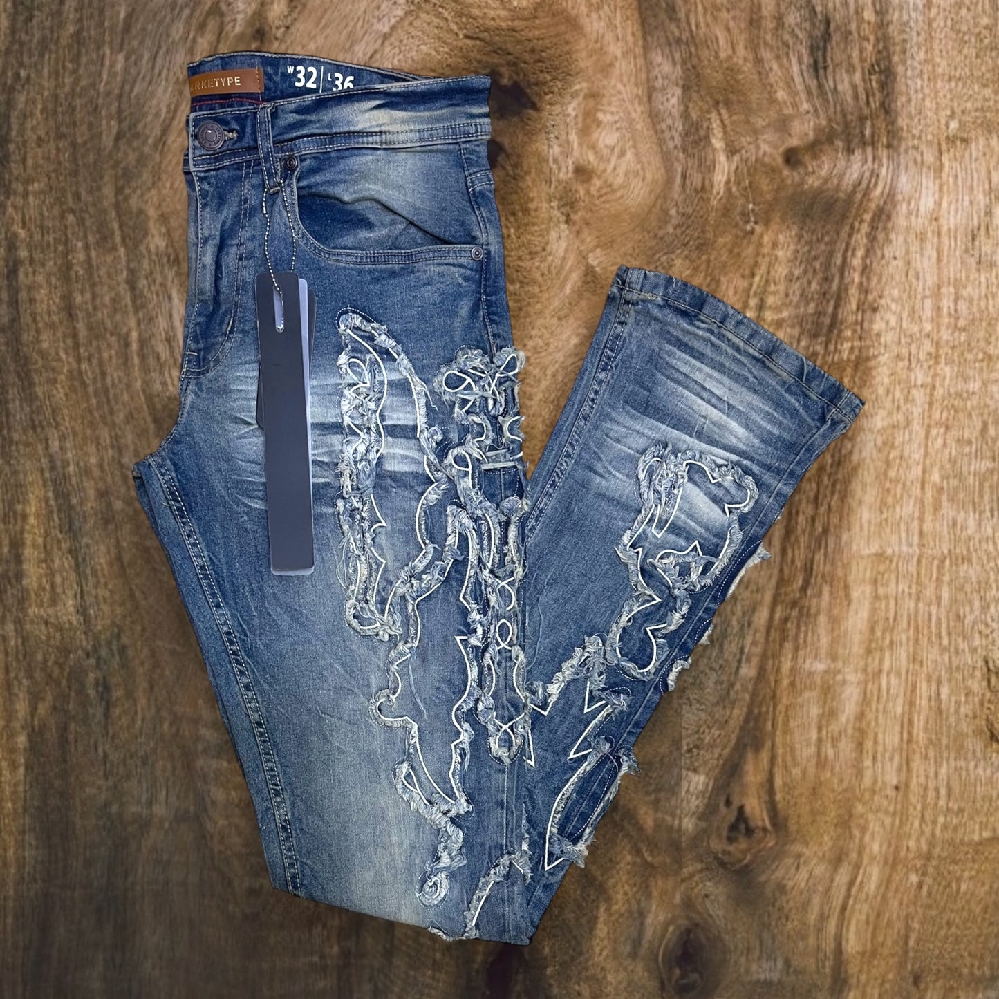 P541 - WWW Heavy Frayed Stretchable Stacked Flared Jeans