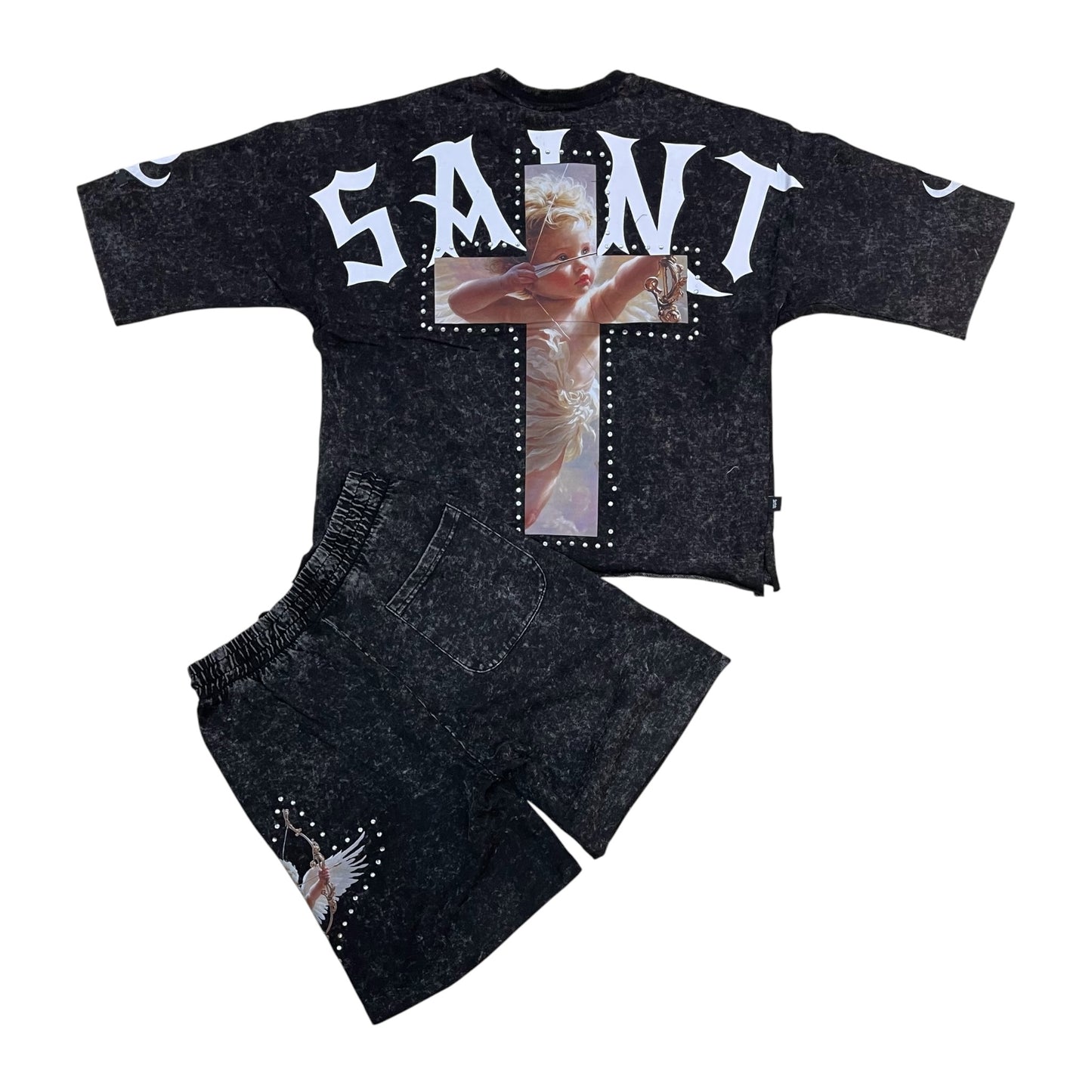 SM6984 - Saint Rhinestones and Studs Cropped Shirt, Shorts SET