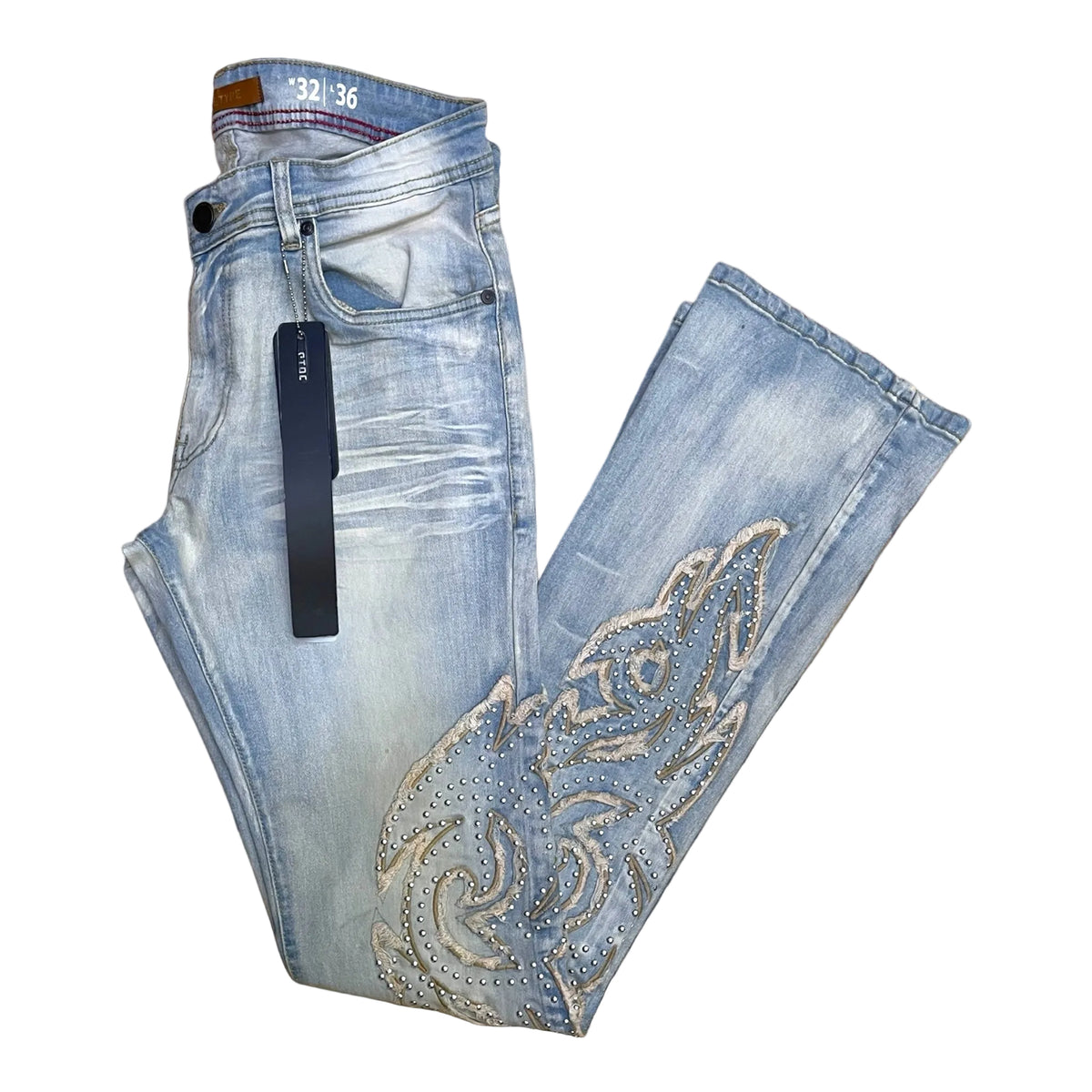 P543 - Dark Shdw with Studs Stretchable Stacked Flared Jeans