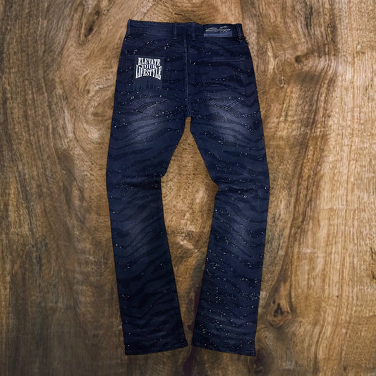 PM004F25-100 - Tiger Strip F&B Rhinestone Stacked Flare Jeans