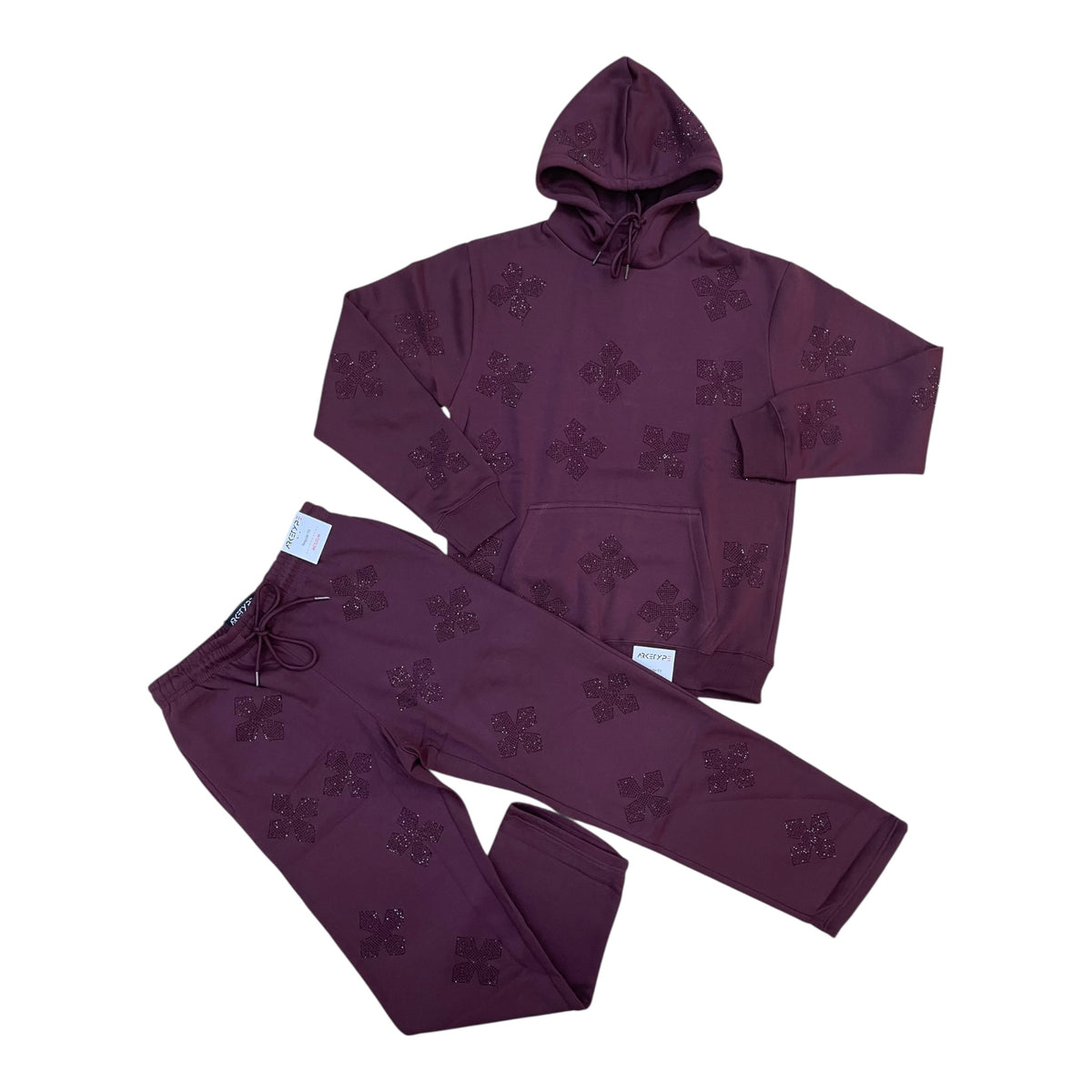 WH-FS565 - Cross Rhinestone Fleece Set w/Straight Pants