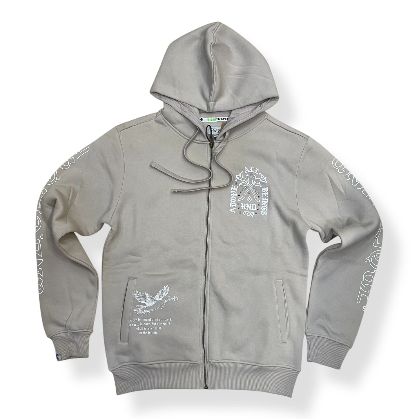UF5604 - Above All Graphic Zip Down Rhinestone Hoodie