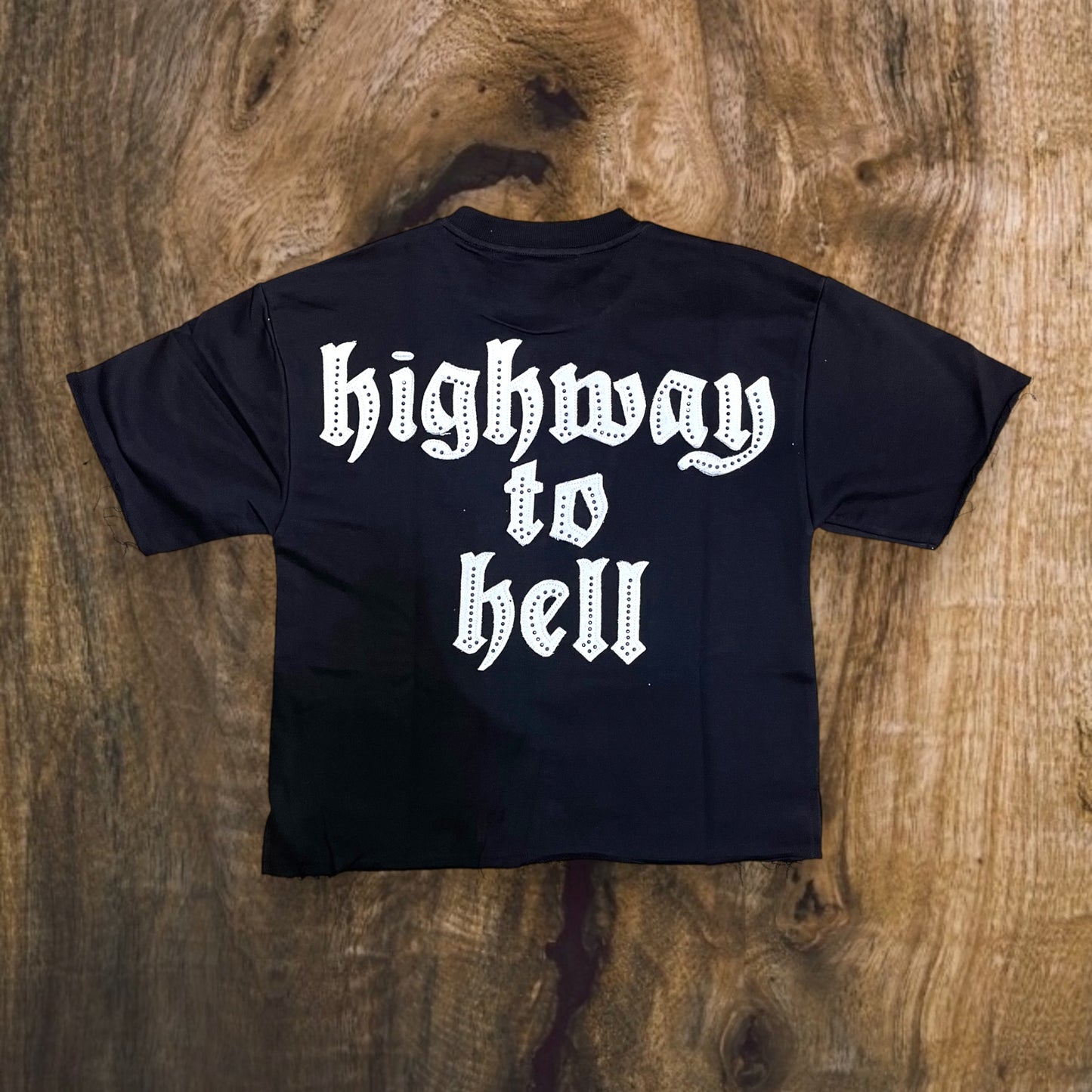 T1351 - Highway to Hell with Rhinestones Cropped Top T-Shirt