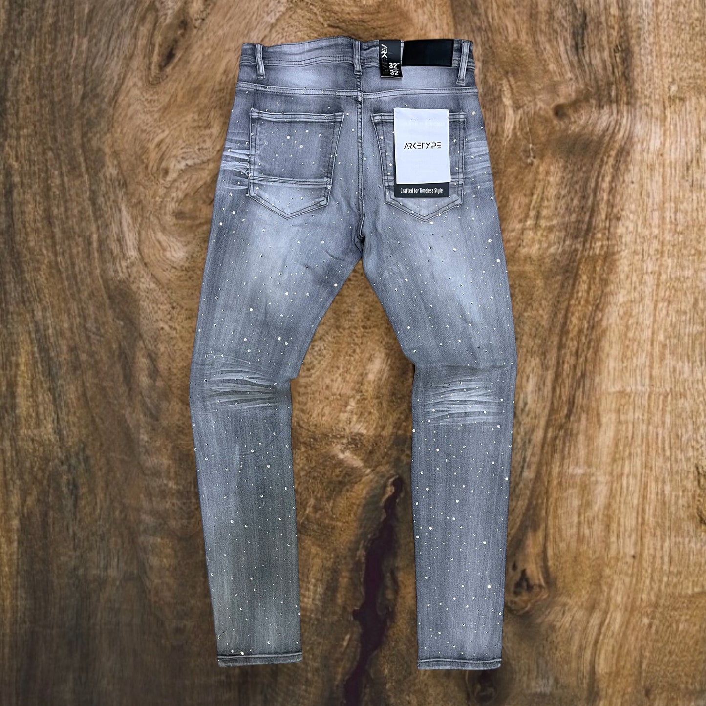 P547 - Rip & Repair All Over Rhinestone Slim-Fit Stretch Jeans