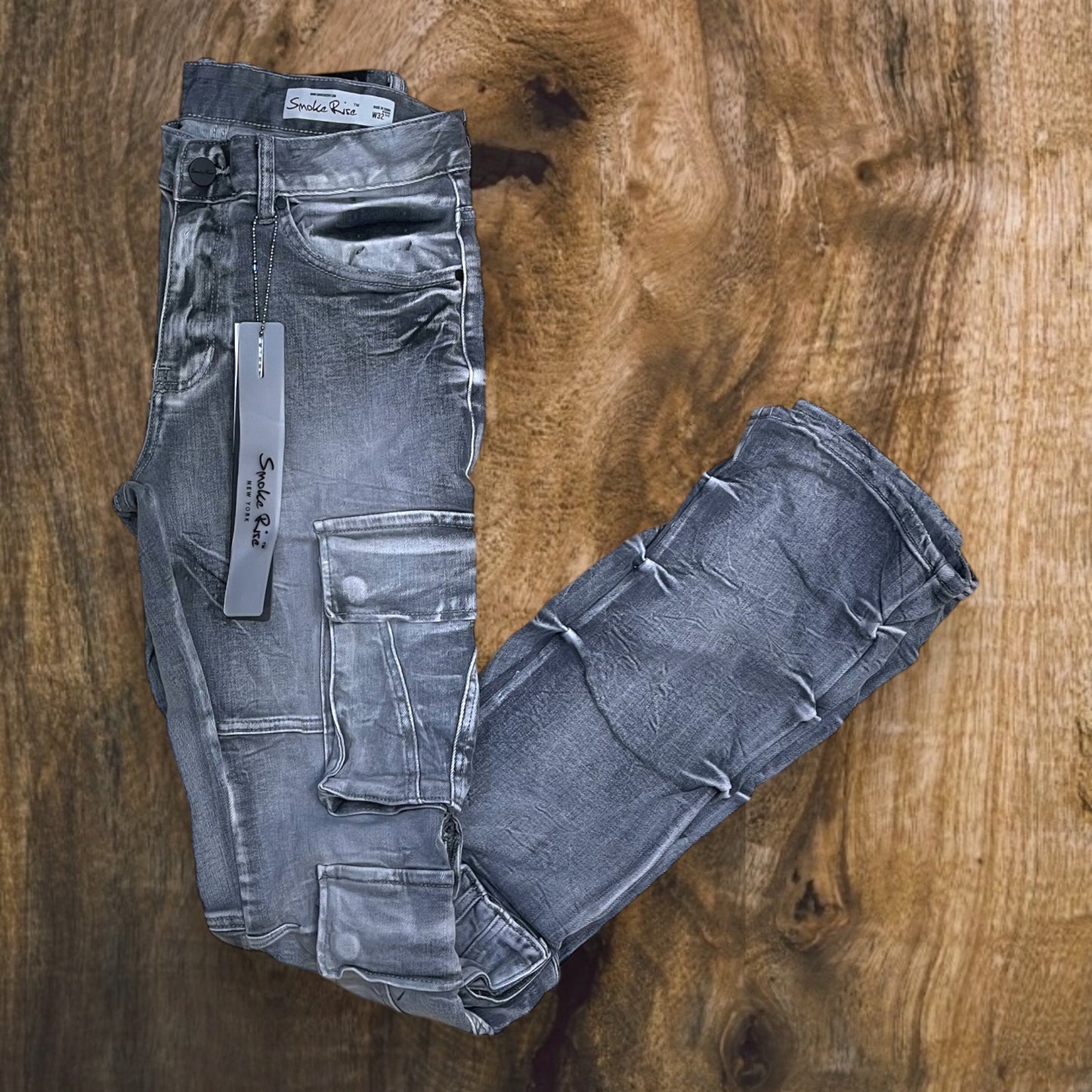JP25143 - Premium Cargo Pocket Fashion Stacked Flare Jeans