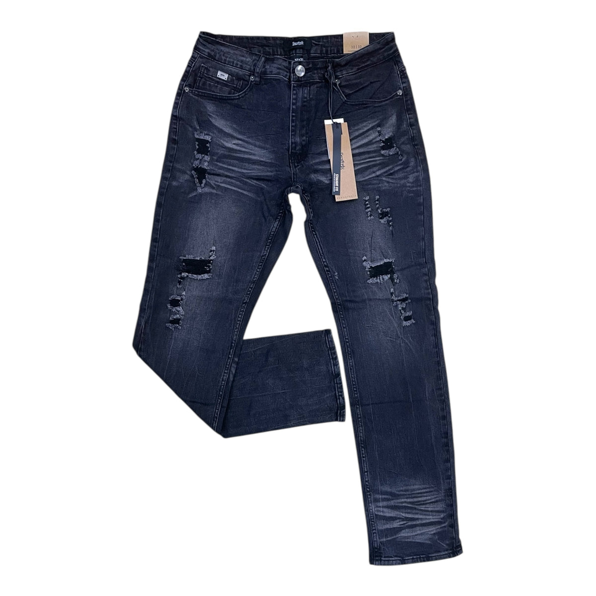 SF4640 - Basic Rip & Repair Denim Straight-Fit Stretch Jeans