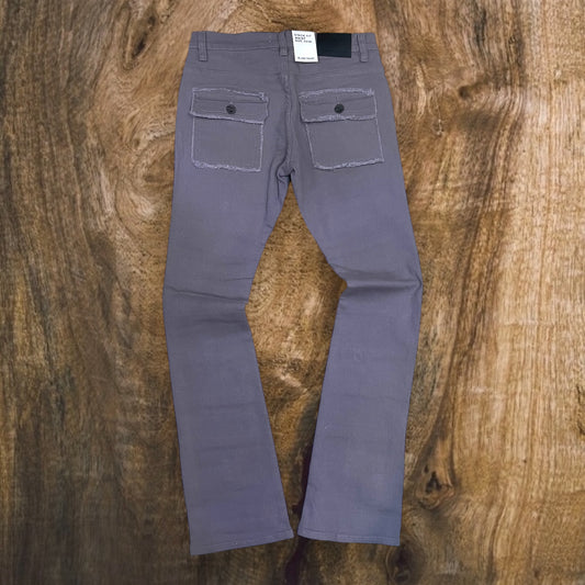 BTP24858 - Frayed Cargo Pocket Stacked Jeans