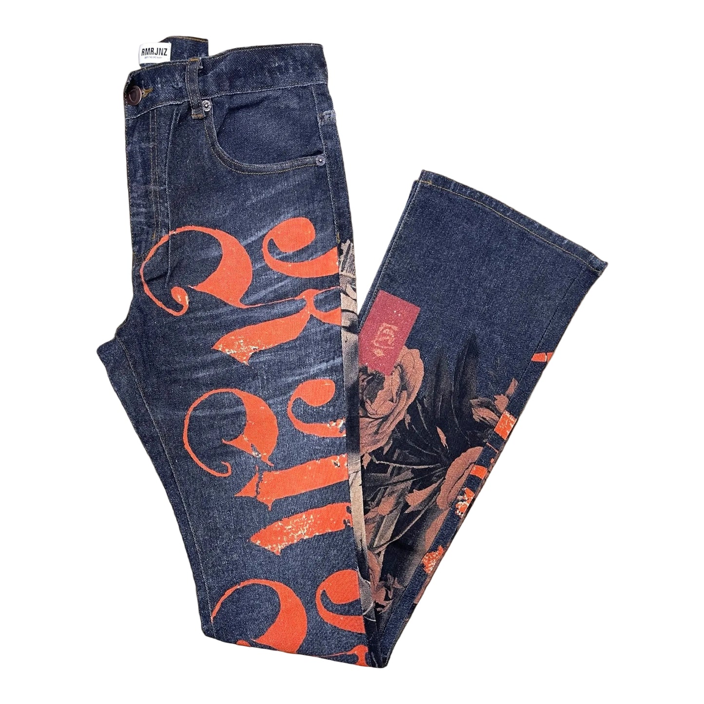 RM201SK - Digital Print Stretchable Stacked Flared Light Weight Denim