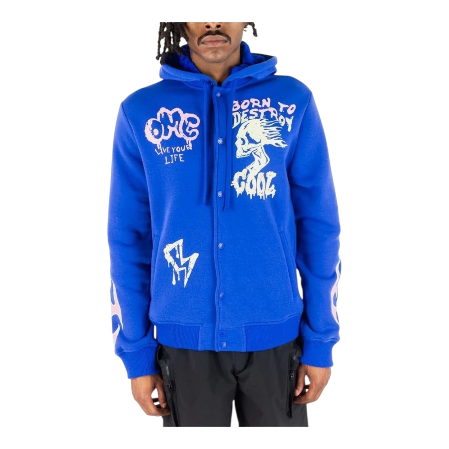 152-535 - Born To Destroy Light Weight Fleece Varsity Jacket w/Hoodie