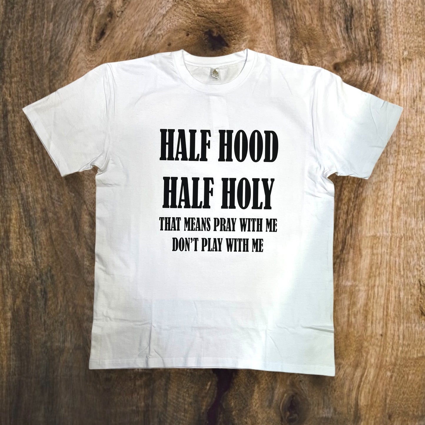 JC021025 - Half Hood Half Holy Regular-Fit Graphic T-Shirt