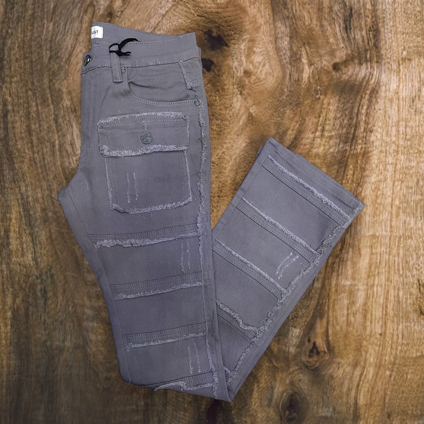 BTP24858 - Frayed Cargo Pocket Stacked Jeans