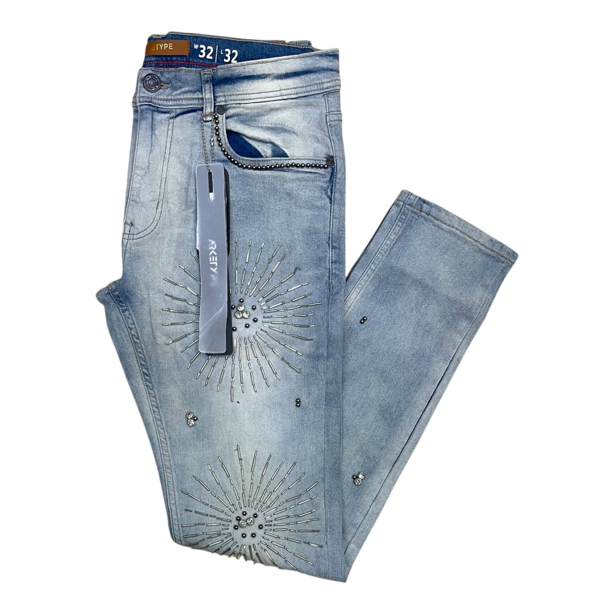 P557 - Rhinestone n Studs Gravity Slim-Fit Stretch Jeans