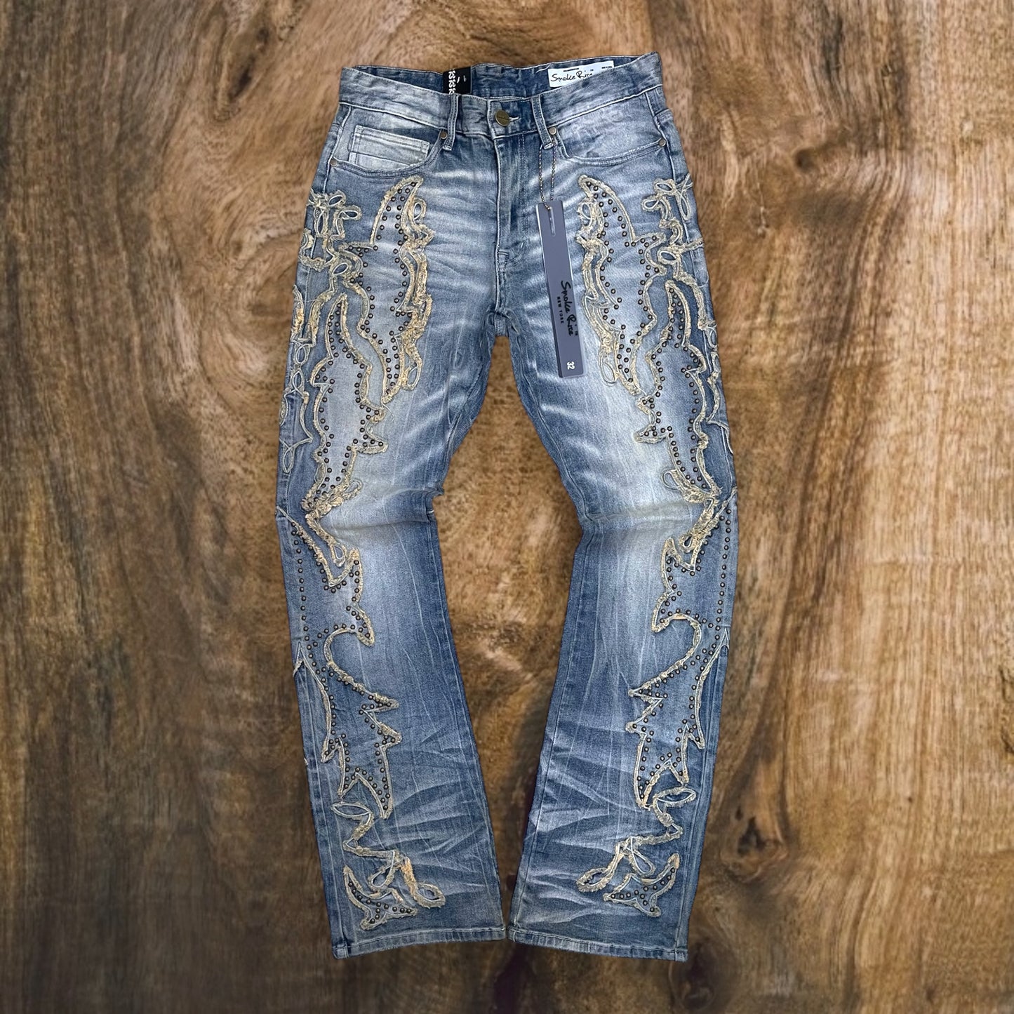 JP25119 - Premium Western Theme Fashion Stretch Stacked Flared Jeans