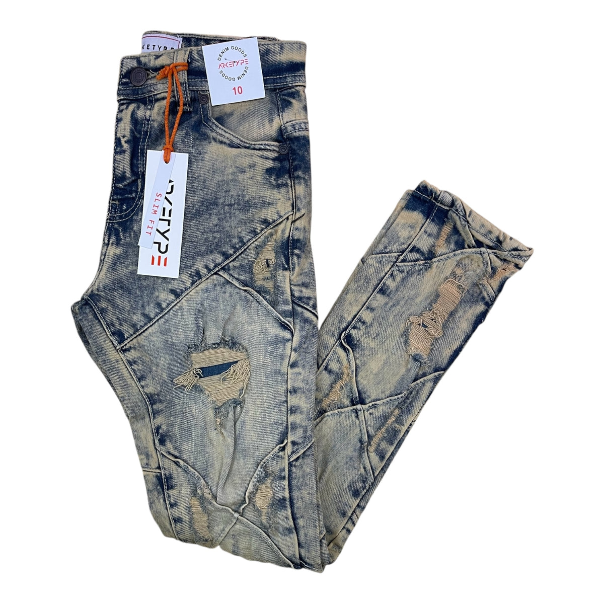 P507K - Boy's/Kids Pleated Edge Ripped Slim-Fit Stretch Jeans
