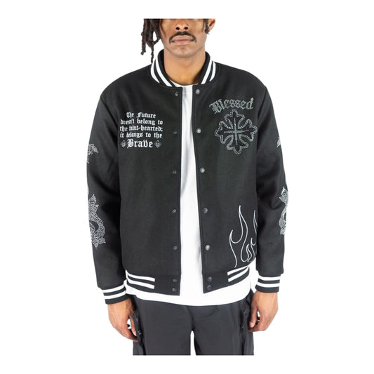 152-514 - Dark Knights Rhinestone Varsity Jacket (Black)