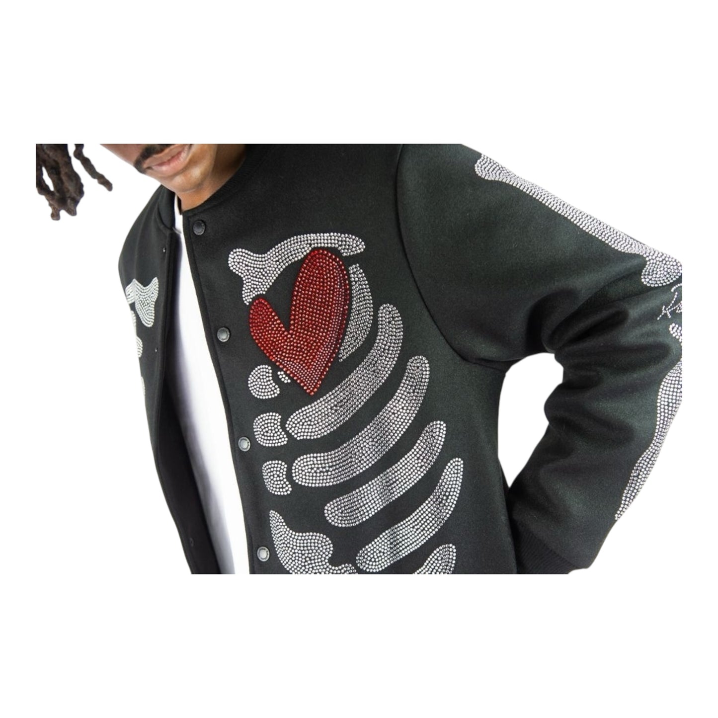 152-515 - Rebel Skeleton Melton Rhinestone Varsity Jacket
