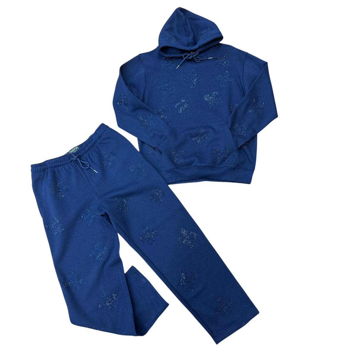 WH-FS565 - Cross Rhinestone Fleece Set w/Straight Pants