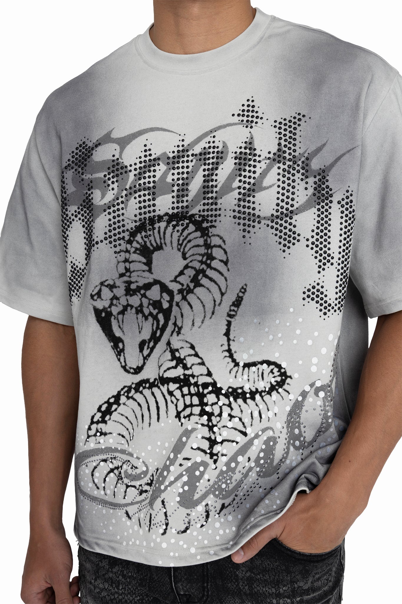WH-KT26F557 - Sanity with Rhinestone Boxy Graphic T-Shirt