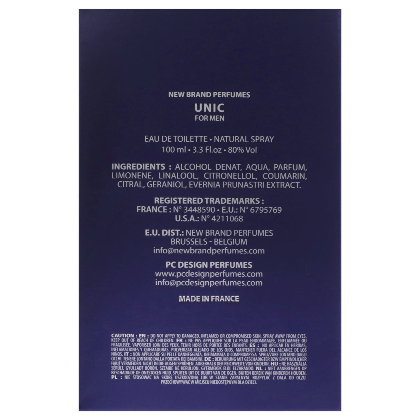 New Brand Perfumes UNIC EDT Spray Men 3.4 oz