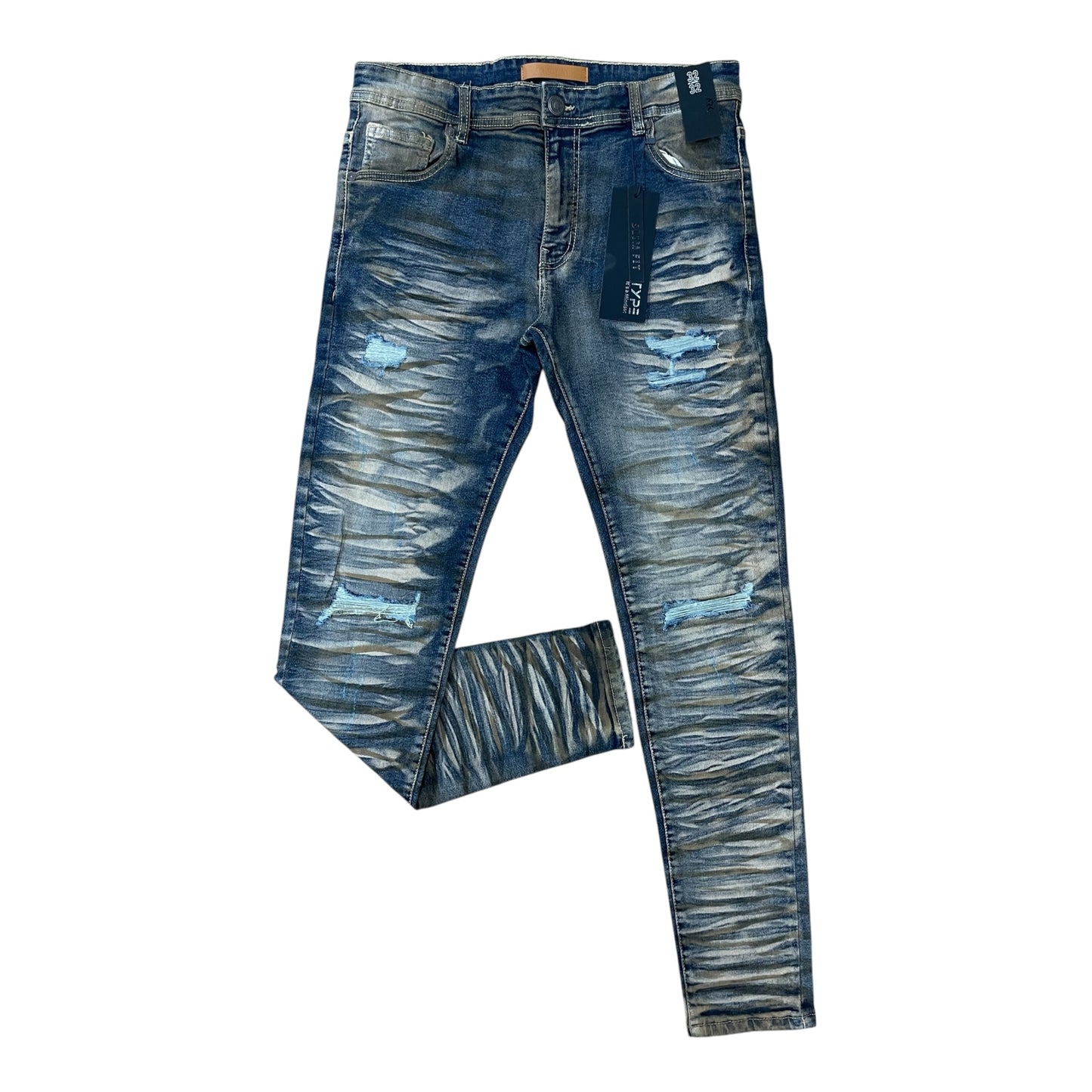 WH-P622 - Crinkle Ripped Slim-Fit Stretch Jeans