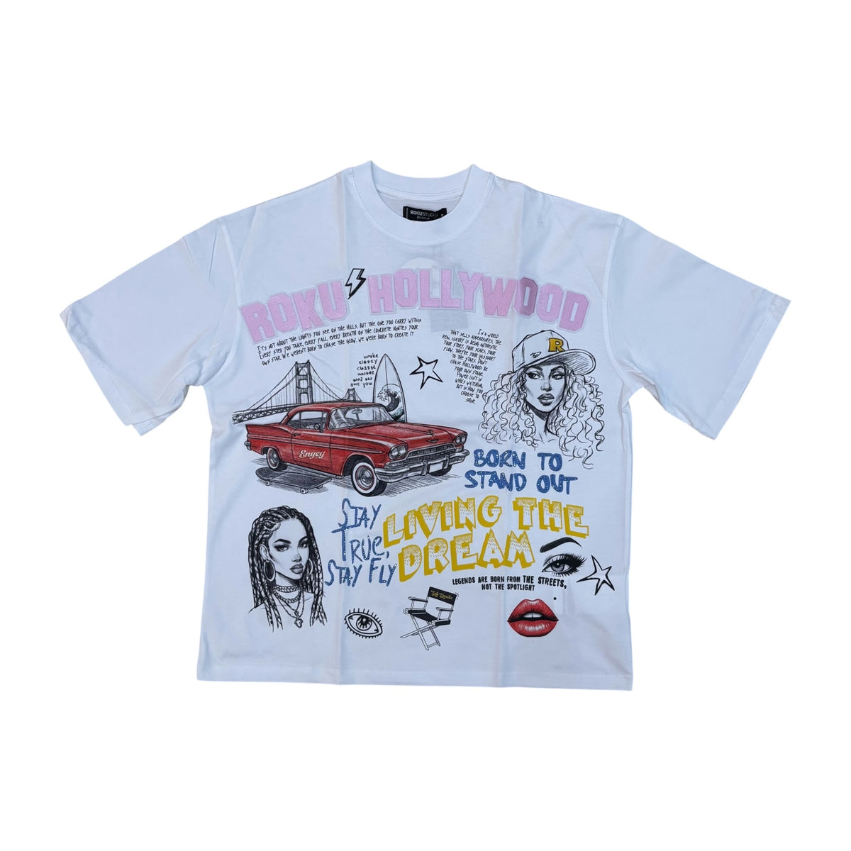 WH-RK1482120 - Living the Dream Faded with Rhinestones Boxy Graphic T-Shirt
