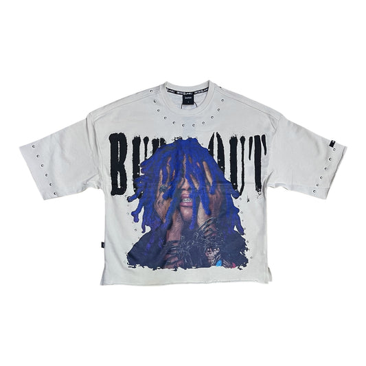 SM6127 - Burn Out with Studs n Pearl Cropped Top Graphic T-Shirt