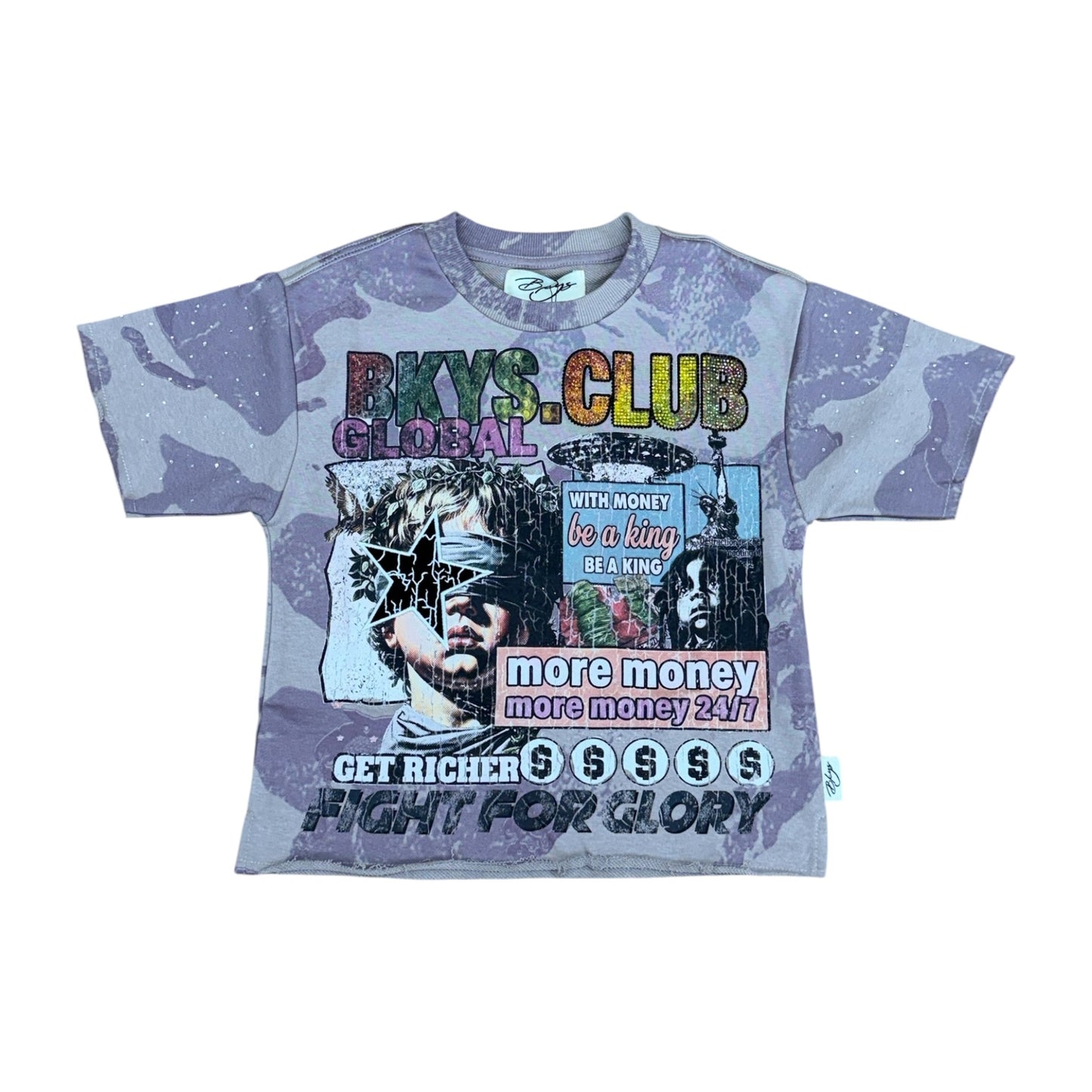 WH-T1639B - Boy's/Kid's Global King with Rhinestones Crop T-Shirt