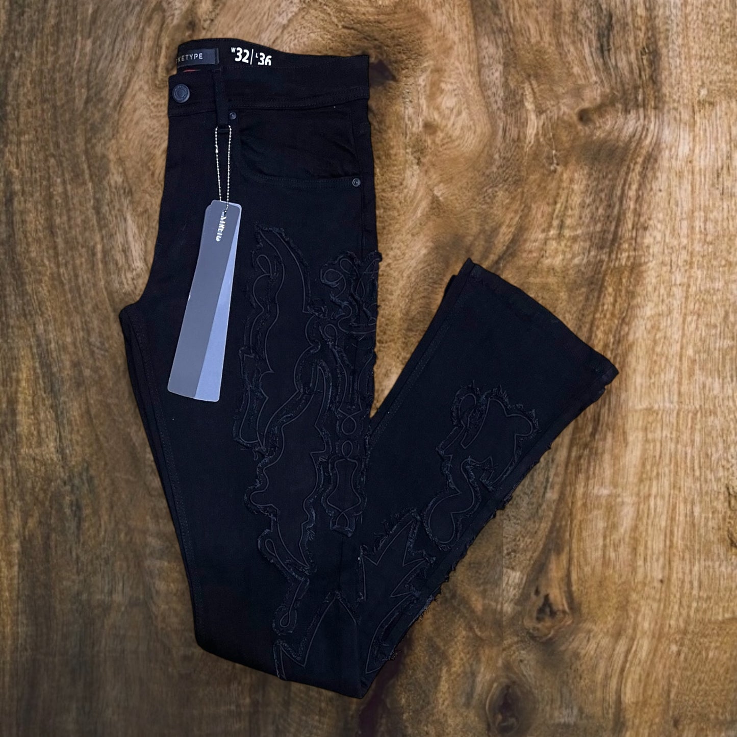 P541 - WWW Heavy Frayed Stretchable Stacked Flared Jeans