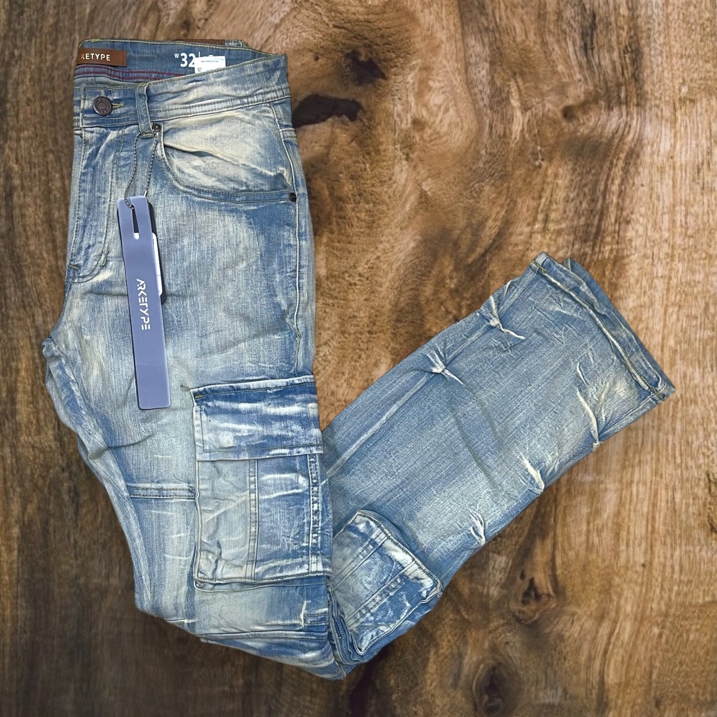 P536 - OS Cargo Stretchable Stacked Flared Jeans