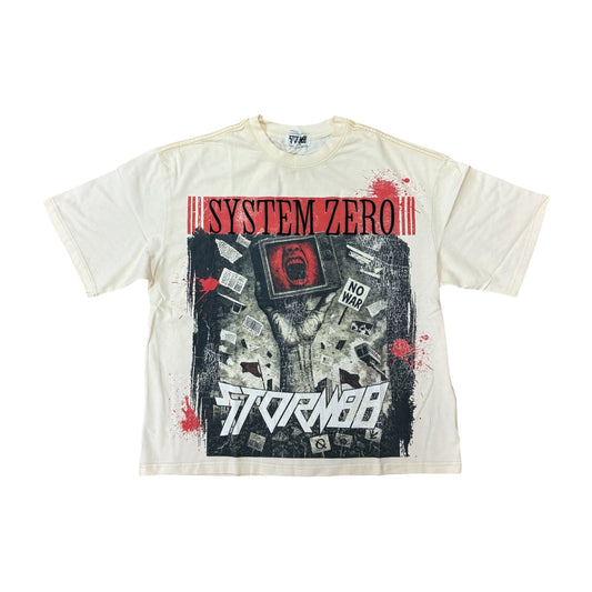 WH-ST8-019 - System Zero Heavy Garment Wash & Print Work Regular Fit Graphic Tee