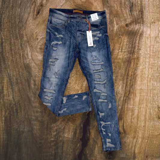 P526 - Allover Ripped Slim-Fit Stretch Jeans