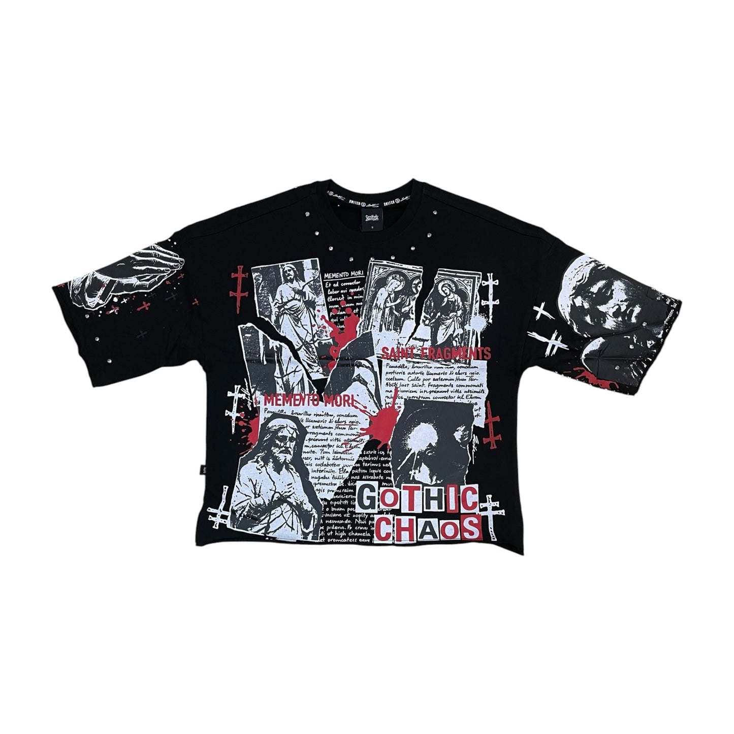 WH-SW6165 - Memento Mori with Studs Cropped Top Graphic T-Shirt