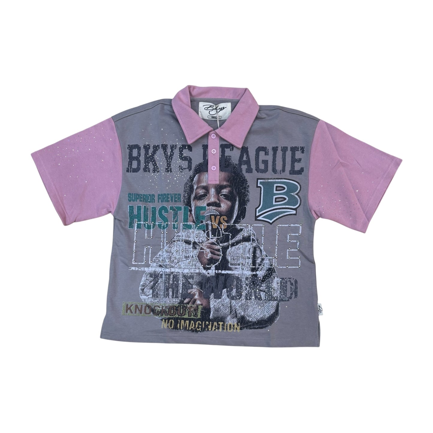 WH-CP1618 - Hustle Boy with Rhinestones n Studs Polo Boxy Shirt