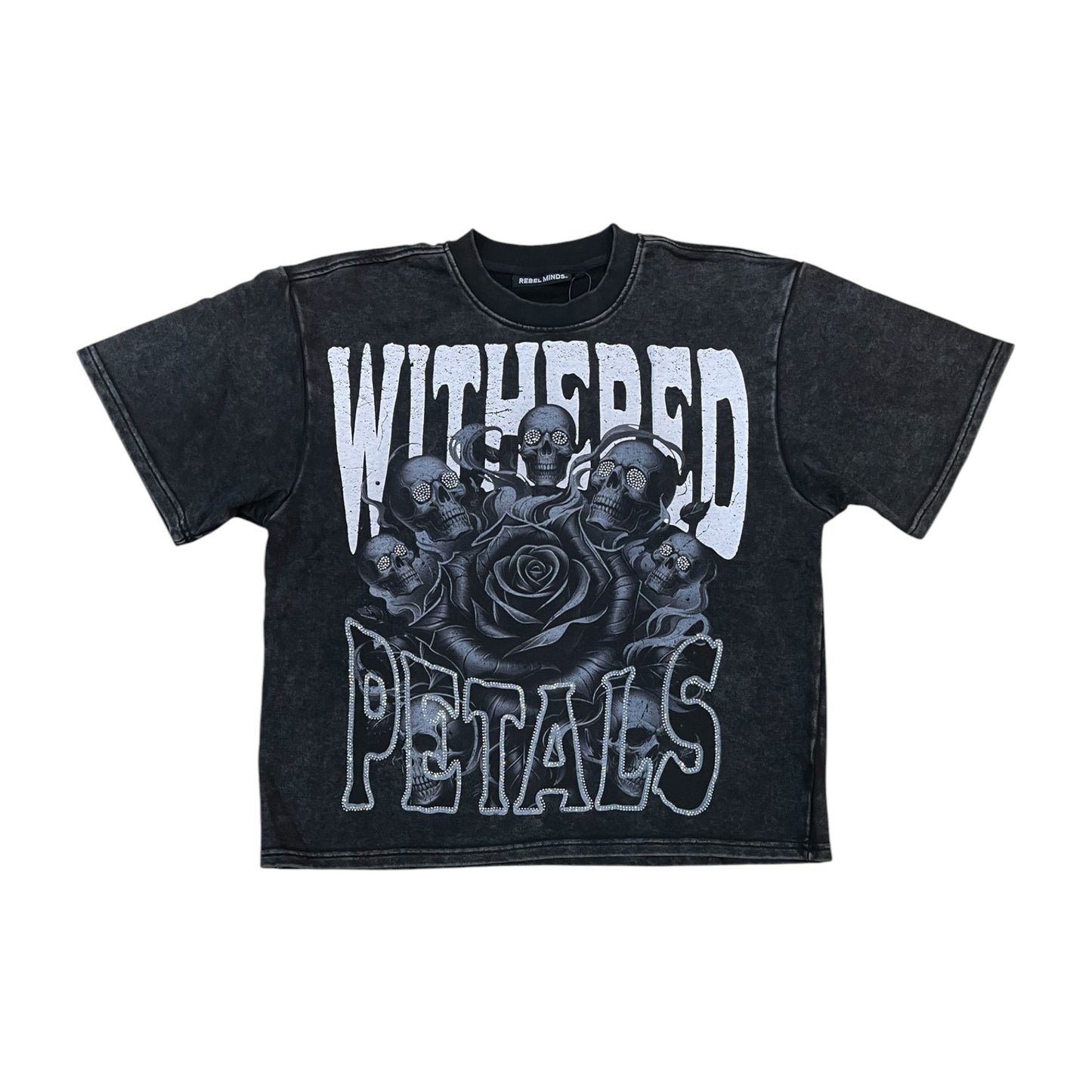 WH-610-11132 - Withered Petals with Rhinestones Cropped Graphic T-Shirt